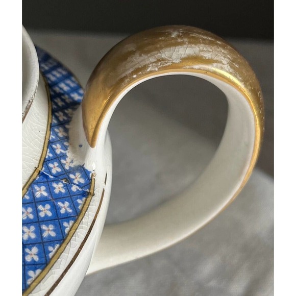 1920's K. T. & K. China Teapot with Lid White Porcelain Blue and Pink Floral - Picture 5 of 10